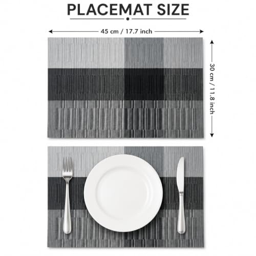 Image of OXSAM Placemats, Heat Insulation Non-Slip Vinyl mats, Stain-Resistant Tablemats for Home and cafe Dining Table Decor (Black & Gray, Pack of 8)