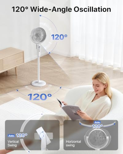 Aaoyun Cordless Floor Fan, 12000mAh Rechargeable Pedestal Fan with Remote, 3D Oscillating Air Circulator, 8 Speeds Quiet DC Motor, Adjustable Height Desk Fan for Bedroom, Home, Office, Camping（DX） — view 4