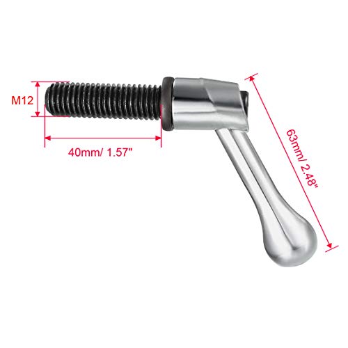 Image of uxcell M12 x 40mm Handle Adjustable Clamping Lever Thread Push Button Ratchet Male Threaded Stud Knobs Locking Rotating Screw Handles Quick Release Bolt Silver Tone 2pcs