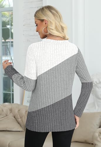 AYIFU Womens Color Block Tops Lightweight Sweaters Casual Long Sleeve Tunic Tops Trendy Crewneck Pullover Shirts4