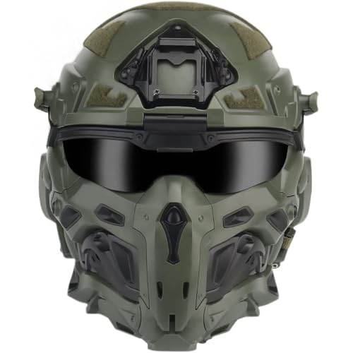 SDYAYFGE Casque Tactique Intégral,incluant Masque Fantôme Amovible Lunettes Système Anti-Buée Ventilé Monture NVG Compatible Casque pour Airsoft Paintball...