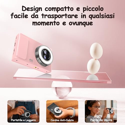 Macchina Fotografica Digitale, Jdz 4K Fotocamera Digitale 16X, Fotocamera Compatta, Scheda Da 32GB, Digital Camera Per Principianti E Adolescenti-Adatto Come Regalo Di Natale-Rosa - 5