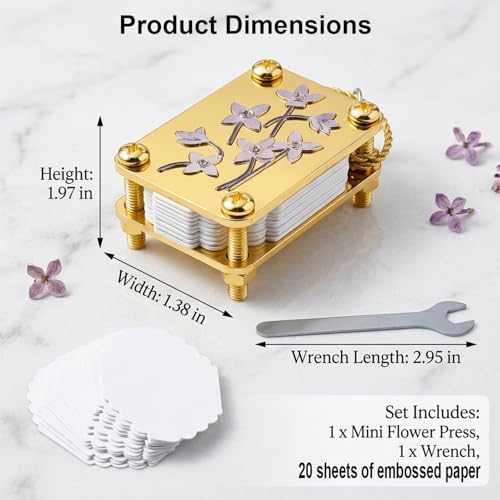 WmerWmn Mini Flower Press, Portable Flower Press Kit for Art and Hobbies, Pressed Flower Art Tool with Lilac Embossing Design, Includes Wrench and 20 Pressing Papers for Adult DIY Projects and Hiking — 사진 2