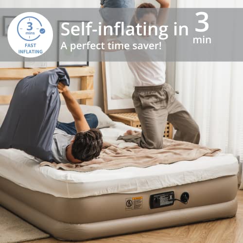 Simpli Comfy Queen Inflatable Air Mattress With Built-In Pump, Fast Self-Inflating, Blow Up Air Bed, Non-Slip Bottom, Heavy Duty Pvc, Waterproof 18" Raised For Home Guests Travel Camping #TOP3