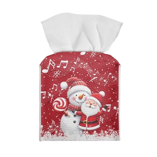 Eheartsgir Christmas Snowmen Santa Claus Music Tissue Box Cover Square Anti-Stains Waterproof Tissue Box Holder Napkin Holder with Bottom Strap for Car Bathroom Bedroom Christmas Decor