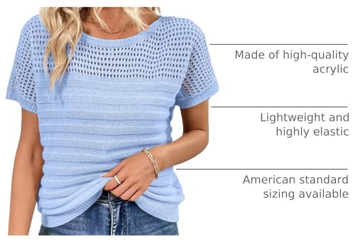Image of SHEWIN Womens Sweaters Crew Neck Short Sleeve Shirts Summer Tops Knit Hollow Out T Shirts Sweater Blouses