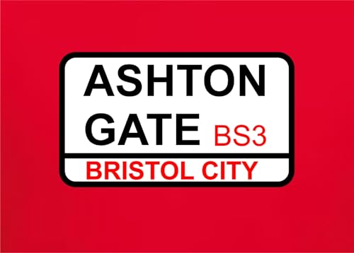 Invicta Screen Printers Bristol City FC Ashton Gate Street Sign Football Club Unisex Adult T-Shirt (UK, Alpha, XL, Regular, Regular, Red)