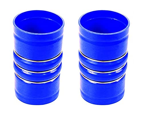 2 Pack Of Torque Silicone Blue Hump Hose Pair Charge Air Cooler With Clamps Set 3 1/2" X 6 3/8" For Semi Trucks (Replaces Volvo 20550690, 70396458, Mack 45Md384M) (2 X Trcac20550690 + 4 X Trcl425456) #TOP19
