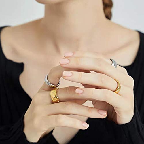 Shapes Studio Gold Ring 18K Gold Rings For Women, Crush Wide Band Gold Ring, Wide Gold Silver Band, Stacking Rings, Gold Wedding Band Minimalist Style (Gold Mid, 8) #TOP5