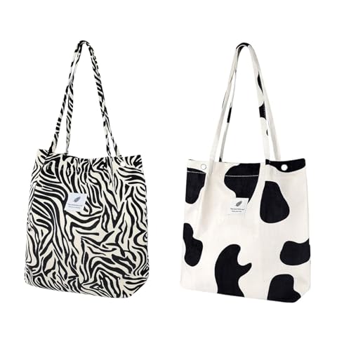 MIYUANGKJ 2 unidades de bolso grande para mujer, bolso de pana con estampado de leopardo, bolso de mano, bolso de la compra, bolso de trabajo, bolso de tela de moda para el día a día, trabajo, oficina