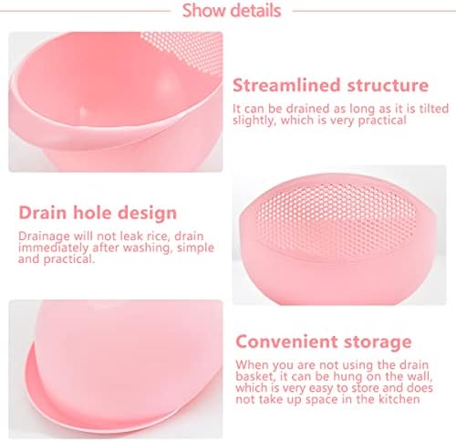 Forreen Drain Basket, 2 Pieces Rice Washer Strainer Multifunctional Portable Practical Colander Strainer Plastic Thickened Rice Washing Bowl for Storing Straining Cleaning (Green,Pink)