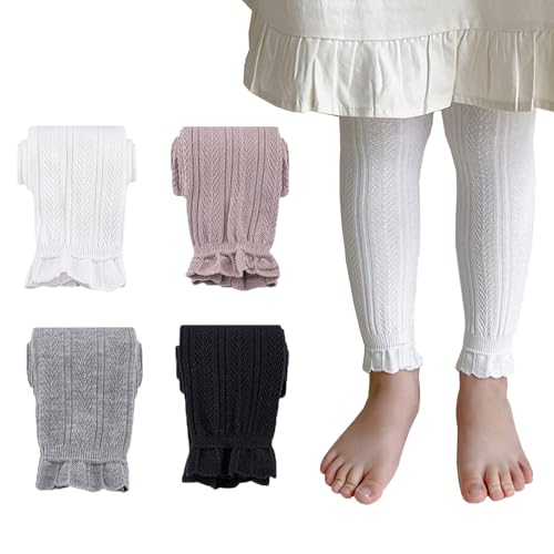 Looching 4 Pack Toddler Girl Cable Knit Tights Thick Soft Cotton Ankle Leggings Pantyhose Stocking Pants for 3-9T Kids