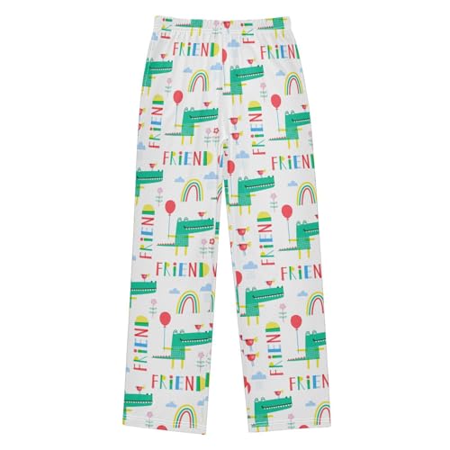 Crocodile Rainbow Balloon Boys Long Pants Soft Trousers Elastic Waist Kids Lounge Bottoms with Pockets S-XL