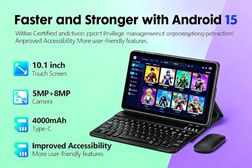 Image of 10.1 Inch Android 15 Tablet with Gemini AI, 18GB RAM 128GB ROM (1TB Expandable), Octa-Core Processor, 1280x800 IPS HD Display, 6000mAh Battery, WiFi 6, Dual 5MP /8MP Camera, Widevine L1, Black