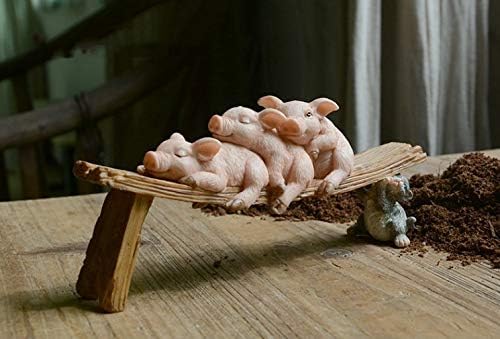 Amusing Three Lazy Pigs & Cat Statue Figurine Ornament Home Garden Lawn Decor