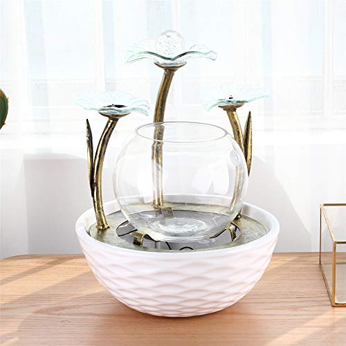 Crapelles Transparent Lotus Leaf Glass Fountain Waterfall Fish Tank With Atomization,Aquaqrium Ceramic Vintage Wrought Iron House Office Tabletop Indoor Decor Feng Shui Birthday Wedding Gift Idea thumb #1