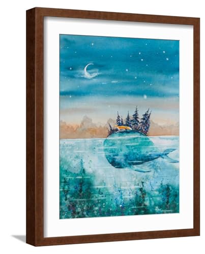 ART.COM Wall Art Print Whale and fox on Brown Frame by Ewa Mazur, 16" x 20"