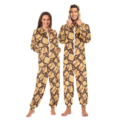 Pijama para mujer con capucha y diseño de dibujos animados de gofres de chocolate, ropa de dormir marrón, Gofres de chocolate de dibujos animados, color marrón, XXL
