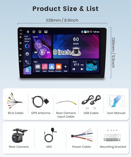 Rimoody 4G+64G Wireless Carplay Double Din Android Car Stereo Radio Andorid auto Mirror Link, 9'' HD Touchscreen GPS WiFi Bluetooth FM/RDS EQ-32 SWC Split screen Backup Camera - Image 6