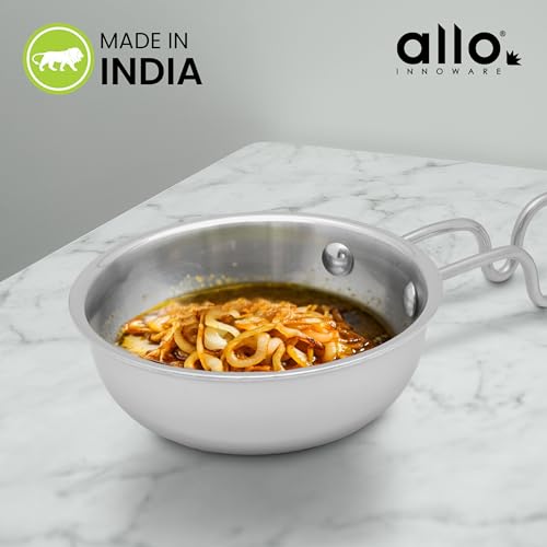 Image of Allo TriPly Stainless Steel 12cm Tadka Pan, 320ml, Naturally Non Stick Cookware for Dal, Spice Tempering Seasoning, Long Wire Handle, Induction Base and Gas Stove Ready for Kitchen