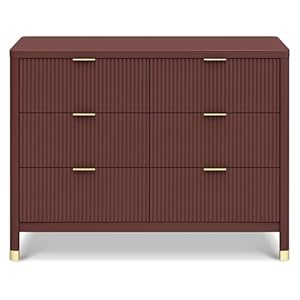 Namesake Brimsley Tambour 6-Drawer Assembled Dresser in Crimson, Gold Drawer Pulls, GREENGUARD Gold Certified