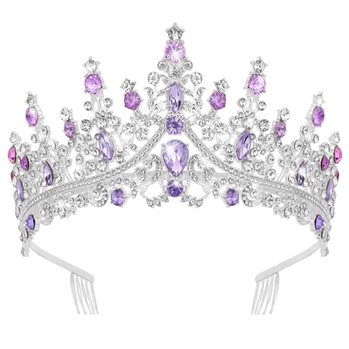 CURASA Purple Tiaras for Women Silver Princess Crown Birthday Tiara Quinceanera Crown Queen Crowns Wedding Tiaras for Bride Tiaras and Crowns for Women Valentine Bridal Pageant