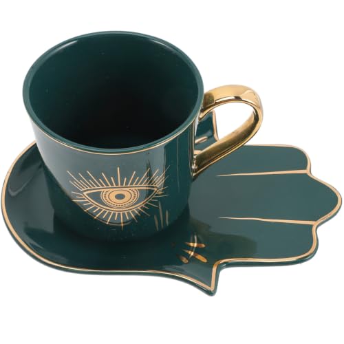 Zerodeko Tasse à Café en Céramique Verte Vintage avec Soucoupe, Capacité 500ml, Surface Lisse, Thé de L'après-midi Réunions Conviviales