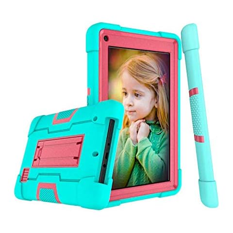Koolbei for RCA 7" Case,Heavy-Duty Drop-Proof and Shock-Resistant Rugged Hybrid Case(with Built-in Stand),for RCA Voyager Pro+ 7 inch/RCA Voyager 7 2016 2017 Tablet (Aqua/Rose red) Cover