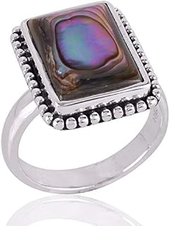 Sterling Silver 925 Ring For Womens Genuine Abalone Shell Ring Sterling Silver Boho Ring Square Gemstone Ring