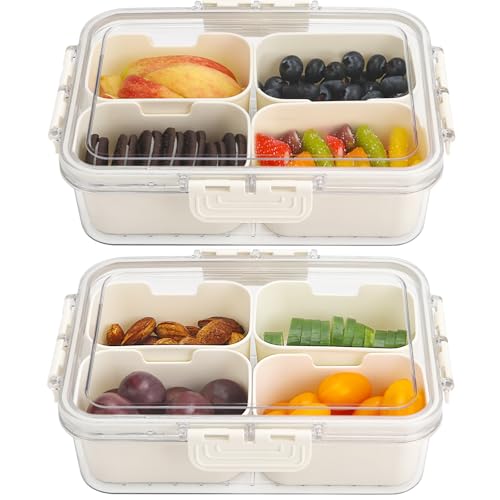 4 Compartment Snackle Box Containers with Lids, 2 Pcs Divided Serving Tray