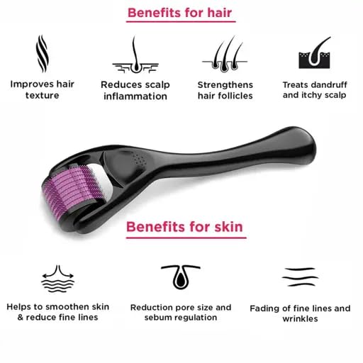 Image of BHALU'S Derma Roller 0.5mm for Face Acne Scars, Hair Regrowth, Skin Ageing | 540 Titanium Micro Needles | Reduces Fall, Stimulates Hair Follicles | Anti-Aging Scar Removal Treatment Facial Kit ( 1 Roller )
