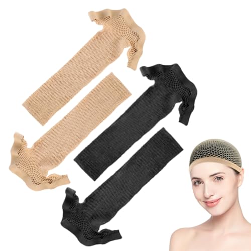 DOKRIN Gorros para pelucas, 4 piezas de redecilla para peluca malla abierta elástica unisex para Halloween y cosplay (negro, tono piel)