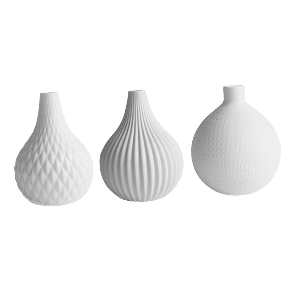 DECHOUS Set 3 Vasi in Ceramica Bianca per Arredamento Casa Moderna, Decorativi e Funzionali per Concentrare Fiori, per Soggiorno e Giardino
