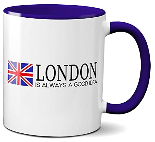 White Blue London Mug Tea Coffee English Gift 11 oz England Flag Ceramic Cup