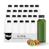 Hammont Plastic Bottles with Caps - Clear PET Iced Coffee & Juice Bottles, Pack of 24 - Reusable Juicing Bottle - Ideal for Cold Drinks (12oz)