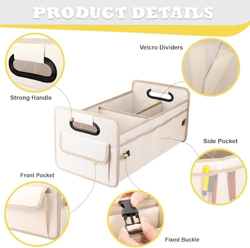 Image of JVCV XL Car Trunk Boot Organizer Collapsible Multi-Compartment Car Storage Waterproof 600D Oxford Polyester Reinforced Handles suitable for any Car Suv Sedan Minivan Anti Slip Bottom (XL - Beige).