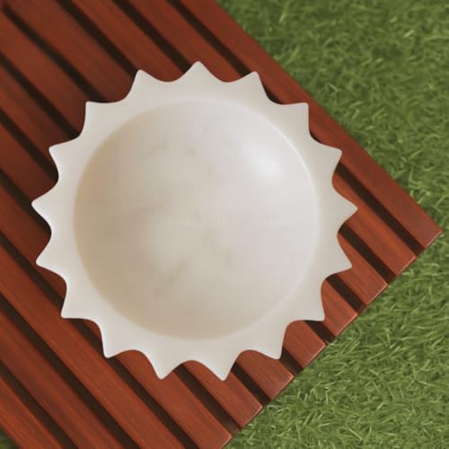 HandCrafted Marble Large Decorative Bowl | White Decorative Bowl for Home Decor | Fruit Bowl | Key/Ring Dish | Coffee Table Bowl | Fluted Scalloped Catch All Bowl for Entryway | Ideal Gift (6 Inches)