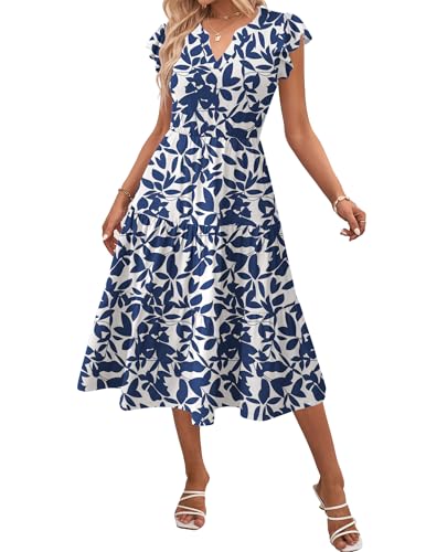 Zeagoo Womens Summer Tiered Dress Casual Midi Dresses Short Sleeve Floral Dress Women T Shirt Dress with Pockets Flare Dress Womens Long Sundresses S