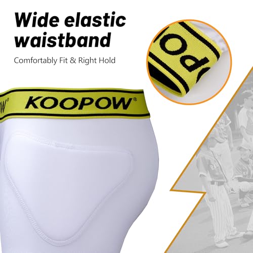 KOOPOW Youth Boys Padded Sliding Shorts Slider Pads with Soft Protective Athletic Cup for Baseball, Football, Lacrosse (Small, White Green)
