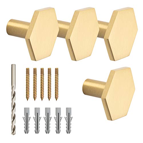 Modern Wall Hooks Made From Solid Brass. Ideal Purse Wall Hanger, Perfect For Coats, Jackets, Hats, Scarfs, Bags, Backpacks And More. Pack Of 4 Decorative Coat Hooks - Bilbyfox (Hexagon) #TOP1