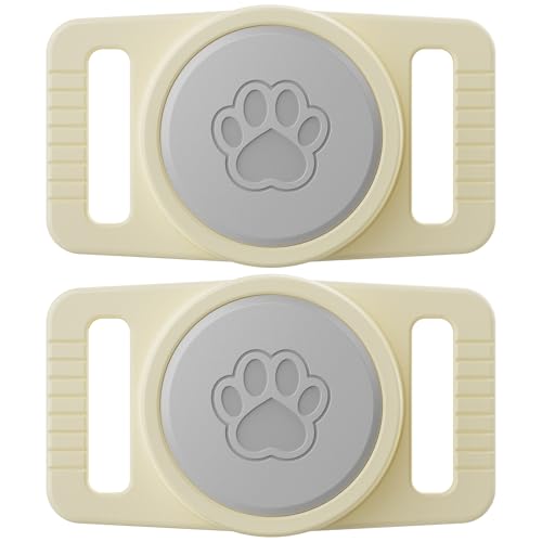 Image of GOCII for Airtag Dog Collar Holder 2 Pack,Waterproof Dog Collar Holder for Apple AirTag(Gen 1 & 2),Silicone Air Tags Case for Dog Collars(Beige & Gray)