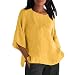 Xmiral Camicetta a Tunica con Tunica in Lino Casual con Stampa Floreale a Maniche Lunghe da Donna con 3 di 4 Maniche a Girocollo Maglia Elegante Pizzo (S,Giallo)