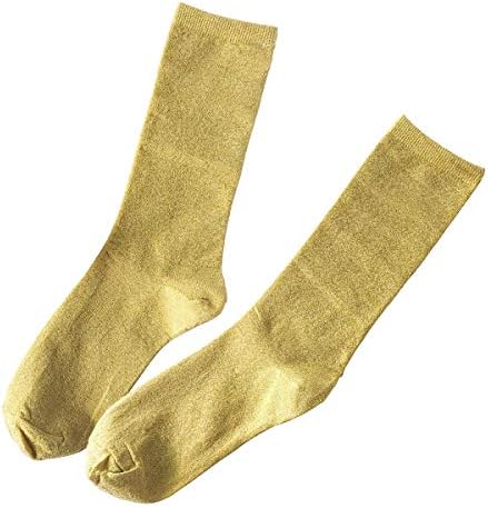 CENAST 2 Pairs Women's Novelty Glitter Ankle Socks Casual Ladies Bright Retro Sox Piles Sock Gold