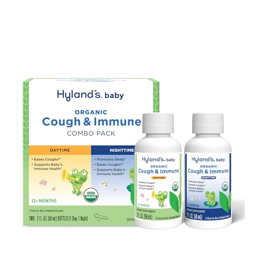 Image of Hyland's Baby Organic Cough Syrup and Immune Support Day and Night Combo Pack, Eases Coughs, Supports Immunity, Promotes Sleep, Two 2 Fl Oz. Bottles (4 fl oz)