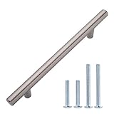 Amazon Basics Euro Bar Cabinet Handle (1/2-inch Diameter), 7.38-inch Length (5-inch Hole Center), Satin Nickel, 25-Pack