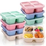 Cididu 8 Pack Snack Containers, Reusable Bento Lunch Boxes for Kids Adults, Meal Prep Lunch Containers 4 Compartment Small Portion, Wheat Straw Divided Food Storage Containers for School Work