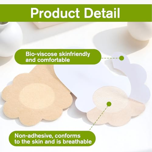 40 Pcs Disposable Pasties Nipple Covers For Women, No-Show Pasties Breast Lift Tape Breathable Nipple Pasties Non-Woven Fabrics Breast Petals Coverings Stickers Beige3