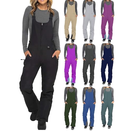 VOGFFR Ski Bibs Women,Snow Bibs Women Insulated Waterproof Bib Overalls Snowboarding Winter Athletic Pants Windproof Warm Ski Overalls Black