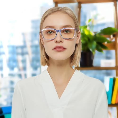 Image of Henotin 4 Pack Ladies Reading Glasses Blue Light Blocking Spring Hinge Readers Anti Eyestrain Computer Eyeglasses (Multicolor-3, 2.25)