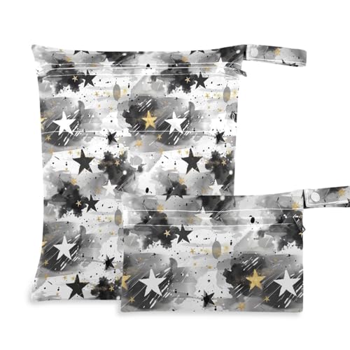 Coikll Wet Dry Bags for Cloth Diaper 2 Pack Waterproof Yoga Gym Bag for Swimsuit Wet Clothes Baby Items-?Gray and Gold Stars?